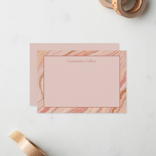 Den moderna Eleganten för Rosa och Guld Abstrakt Anteckningskort (Fram/Back In Situ)