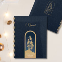 Den moderna Eleganten Forest Guld Deep Blue Script