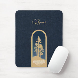 Den moderna Eleganten Forest Guld Deep Blue Script Musmatta
