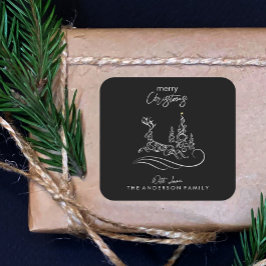 Den moderna Eleganten God jul Träd och renar Fyrkantigt Klistermärke