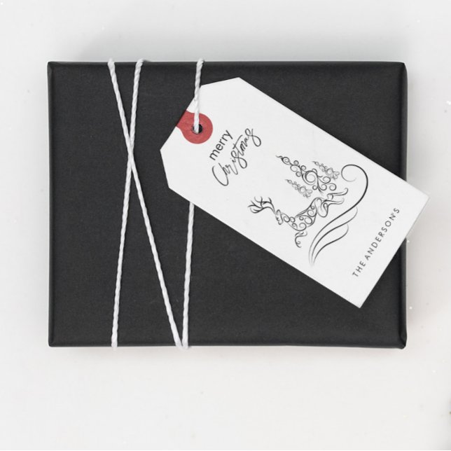 Den moderna Eleganten God jul Träd och renar Presentetikett (Skapare uppladdad)