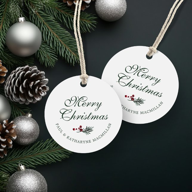 Den moderna Eleganten Gräs Greenery Gåvor Etiketter (Modern Elegant Christmas Pine Greenery Favor Tags)