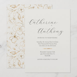 Den moderna Eleganten Guld Blommigt - minimalistis Inbjudningar