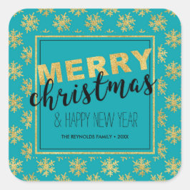 Den moderna Eleganten Guld Blue God jul - Sticker Fyrkantigt Klistermärke