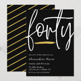Den moderna Eleganten Guld Brushstroke 40:e födels Inbjudningar