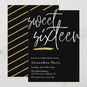 Den moderna Eleganten Guld Brushstroke Sweet 16 Bi Inbjudningar