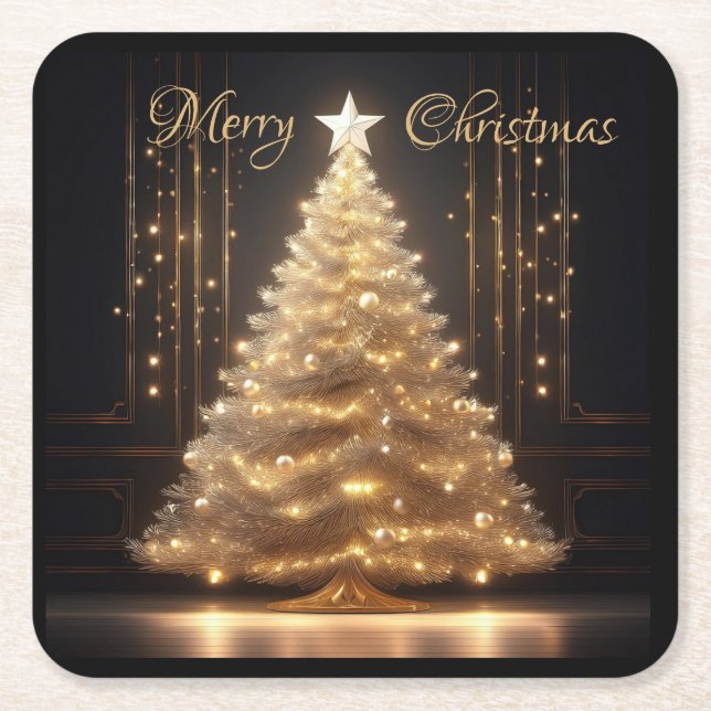 Den moderna Eleganten Guld Julgran Underlägg Papper Kvadrat (Framsidan)