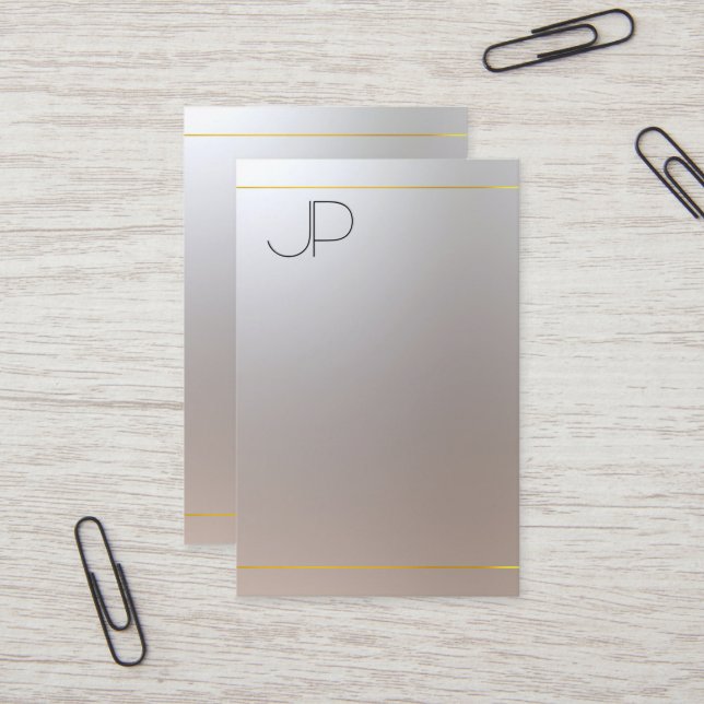 Den moderna Eleganten Guld Silver ser Monogram-mal Visitkort (Fram/Back In Situ)