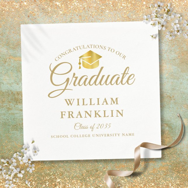 Den moderna Eleganten Guld Studentfest Pappersservett (Modern Elegant Gold Graduation Party Napkins)