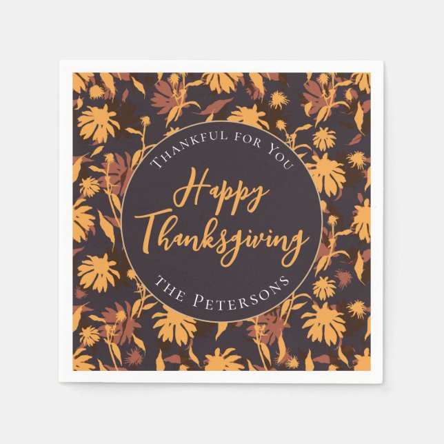 Den moderna Eleganten Happy thanksgiving Coneflowe Pappersservett (Framsidan)