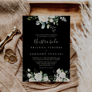 Den moderna Eleganten Ivory Blommigt Nuestra Boda Inbjudningar