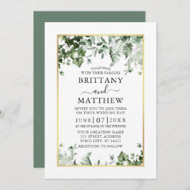 Den moderna Eleganten Ivy Ferns Sage Grönt Guld Br Inbjudningar