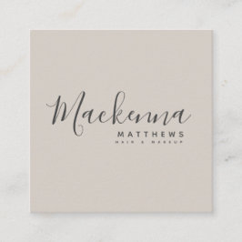 Den moderna Eleganten Linen Beige Personlig Namn S Fyrkantigt Visitkort