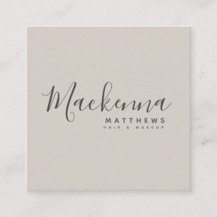 Den moderna Eleganten Linen Beige Personlig Namn S Fyrkantigt Visitkort