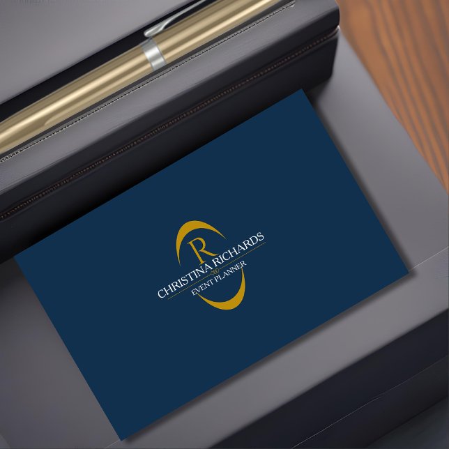 Den moderna Eleganten Navy Blue och Guld Monogram Visitkort (Skapare uppladdad)
