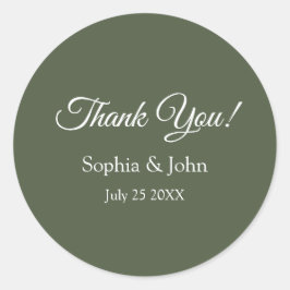 Den moderna Eleganten Oliv grönt Bröllop Tack Runt Klistermärke