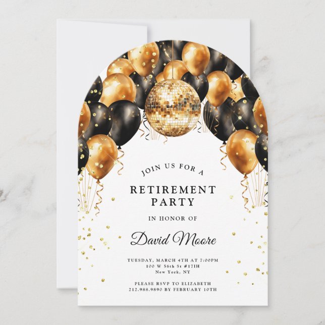 Den moderna Eleganten Party Svarta Guld Glitter Inbjudningar (Framsida)