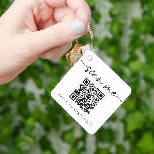 Den moderna Eleganten QR-kod - Business White Keyc Nyckelring