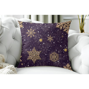 Den moderna Eleganten Ro Guld Glitter Snöflingor L Kudde