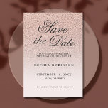 Den moderna Eleganten Ro Guld Spara datum Quinceañ Spara Datumet<br><div class="desc">Modern och elegant  rosa,  manuset ro guld glitter,  sparar datumkortet Quinceañera 15:e födelsedagsinbjudan. Söt 15 födelsedagsfester med svart,  modern kalligrafi. Snyggt och unik anpassad design-mall.</div>