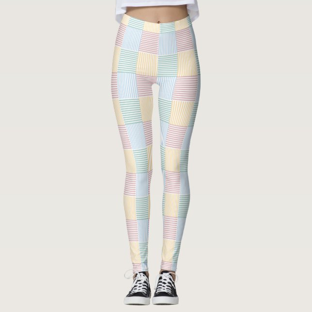 Den moderna Eleganten Rosa ros Blue Grönt Gult Whi Leggings (Framsida)
