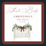 Den moderna Eleganten Santa Baby Baby Shower Fyrkantigt Klistermärke<br><div class="desc">Den moderna Eleganten Santa Baby Baby Shower Square Sticker - fira glädjen i en ny ankomst med vår moderna Elegant Watercolor Santa Baby Shower Collection! Den här charmerande designen har en mysigt baby-krubb, som är mjuk och detaljerad med julgrädden och som framhävs av en känslig, rik-buggbåge. De gröna kaskaderna på...</div>