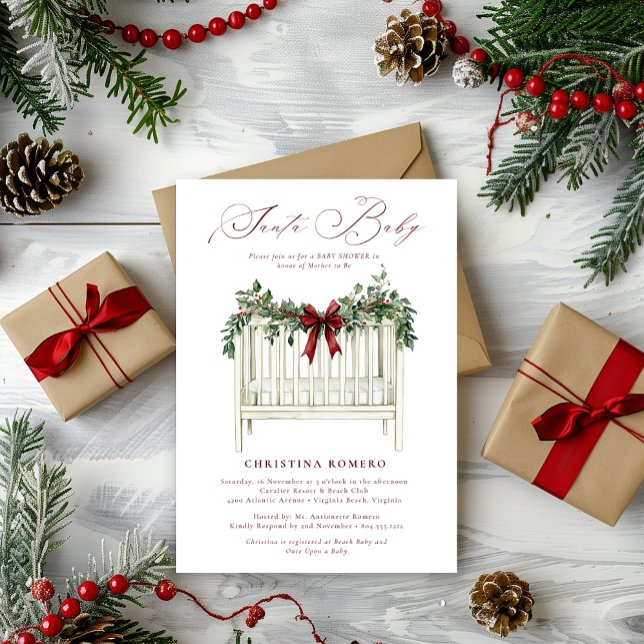 Den moderna Eleganten Santa Baby Baby Shower Inbjudningar (Santa Baby Baby Shower Invitation )