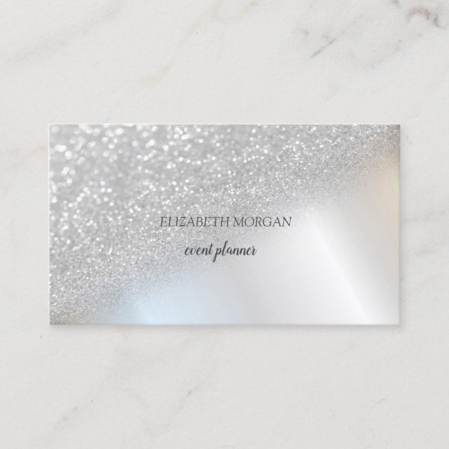 Den moderna Eleganten Silver Glitter bokeh Ombre Visitkort (Framsida)