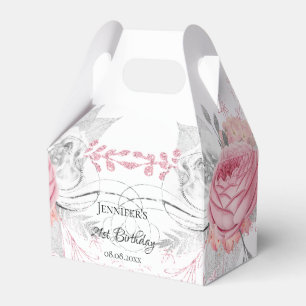 Den moderna eleganten silver i rosa blommigt vid f presentaskar
