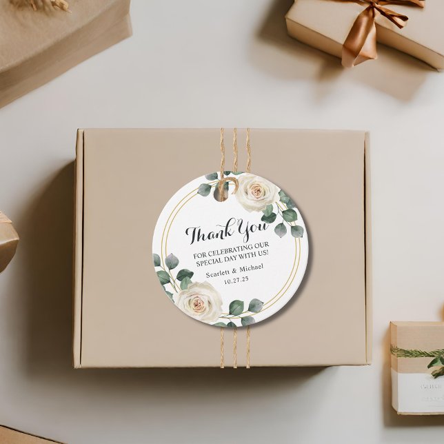 Den moderna Eleganten Vit ros Bröllop Gåvor Etiketter (Skapare uppladdad)
