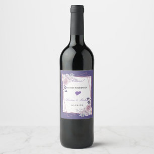 Den moderna elegantens chic Ram lila Bröllop Vin Vinflaska Etikett