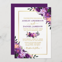 Den moderna Elegantens Lila Blommigt Guld Bröllop