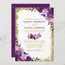 Den moderna Elegantens Lila Blommigt Guld Glitter 