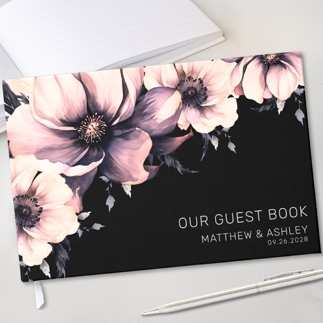 Den moderna Elegantens Rosa Blommigt Bröllop Gästböcker (Modern Elegant Pink Floral Wedding Guest Book )