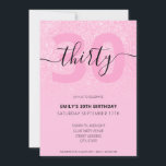 Den moderna Elegantens Rosa Glitter 30års födelsed Inbjudningar<br><div class="desc">Modern Elegant Rosa Glitter 30års födelsedag-inbjudan. Mall för minimalistisk inbjudan till 30års födelsedag med elegant-kalligrafi-handskrivet skriptteckensnitt.</div>