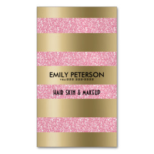 Den moderna Elegantens Rosa Glitter och Guld Rand Magnetiska Visitkort