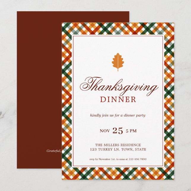 Den moderna Elegantens Thanksgiving Middag Party Inbjudningar (Fram/baksida)