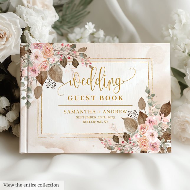 Den moderna Elfenbenskusten Brown Guld Bröllop Gue Gästböcker (Modern Ivory Beige Brown Gold Wedding Guest Book)