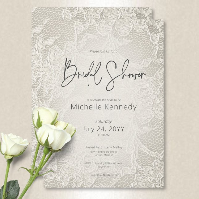 Den moderna Elfenbenskusten Möhippa Snöre Möhippa Inbjudningar (Modern Ivory Bridal Lace Bridal Shower Invitation)
