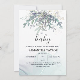 Den moderna eukalyptus Löv Baby Shower Inbjudningar