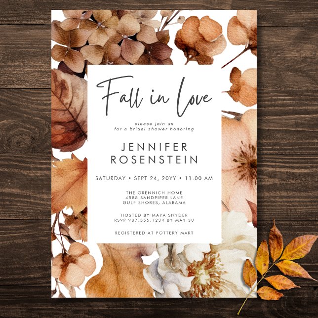 Den moderna fallande Neutralten faller i Möhippan  Inbjudningar (Modern Fall Neutral Fall In Love Bridal Shower Invitation)