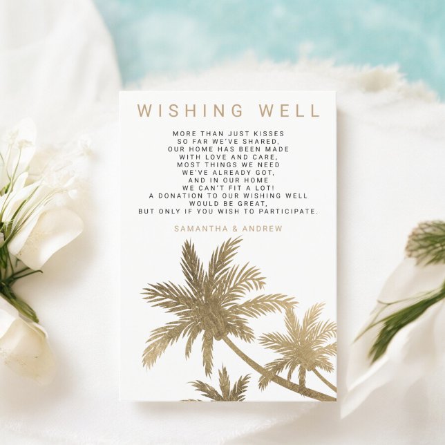 Den moderna faux guld handflatan träd önskar bröll tilläggskort (Modern faux gold palm trees wishing well wedding enclosure card)