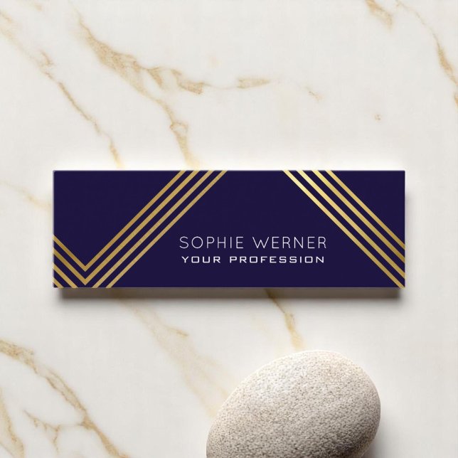 Den moderna faux guld rand elegant mörk blått mini visitkort (Skapare uppladdad)
