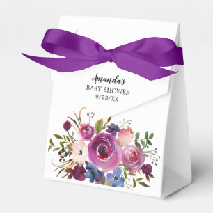 Den moderna favören för plommonblåa blommorbaby presentaskar