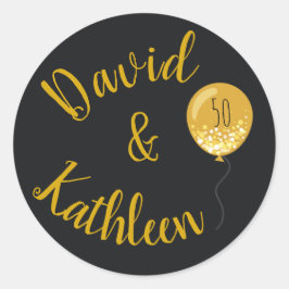 Den moderna femtionde årsdagen av Guld Balloon Säl Runt Klistermärke