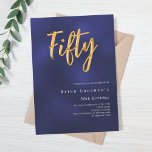 Den moderna femtionde födelsedaglyxen för marint b inbjudningar<br><div class="desc">En modern inbjudan till snyggt om en 50:e födelsedagsfest för både honom och henne. Den blå färg är ojämn. Den blå botten och ord 50 är skriven med stora faux guld brev. Anpassa och lägg till information om namn och party. Vit text.</div>