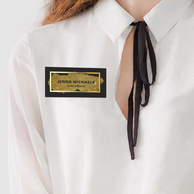 Den moderna Finare Sparkly Guld Glitter-rektangeln Namnbricka (Skapare uppladdad)