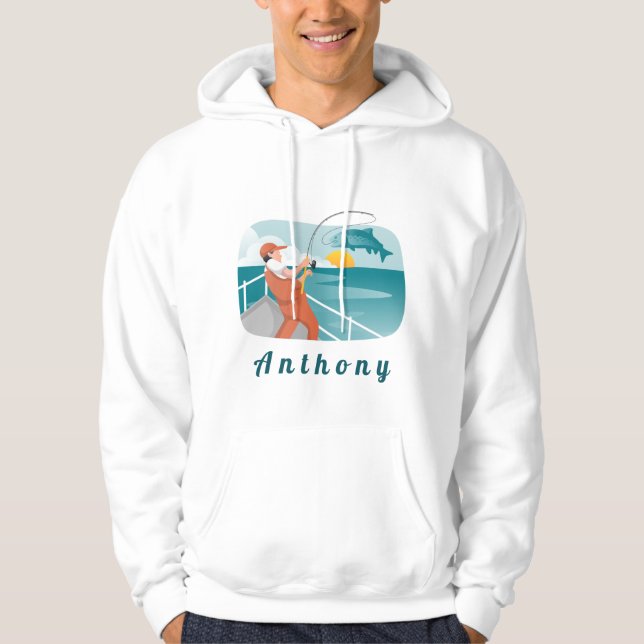 Den moderna fiskaren Illustration Fishing Fläkt Na Hoodie (Framsida)
