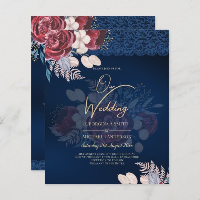 Den moderna flottan blå burgundy-Blommigten Snöre  (Fram/baksida)