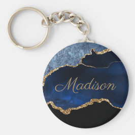 Den moderna flottan blå Guld Marble Glitter första Nyckelring